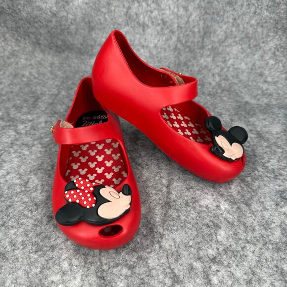 Mini Melissa Girl’s Disney Kissing Minnie and Mickey Mouse Shoes Red Size 9 278 - Picture 1 of 9